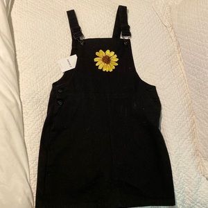 Black denim overall dress w/ sunflower :)